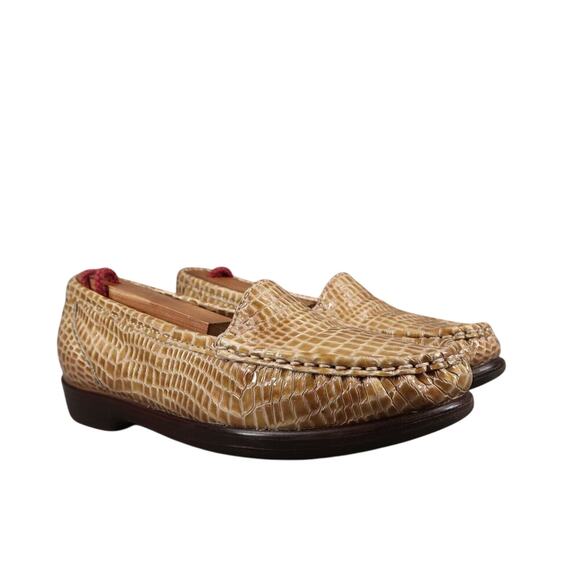 Sas Shoes Womens 5 Loafer Comfort Professional Classic Leather Croc Embossed Tan - Picture 1 of 16
